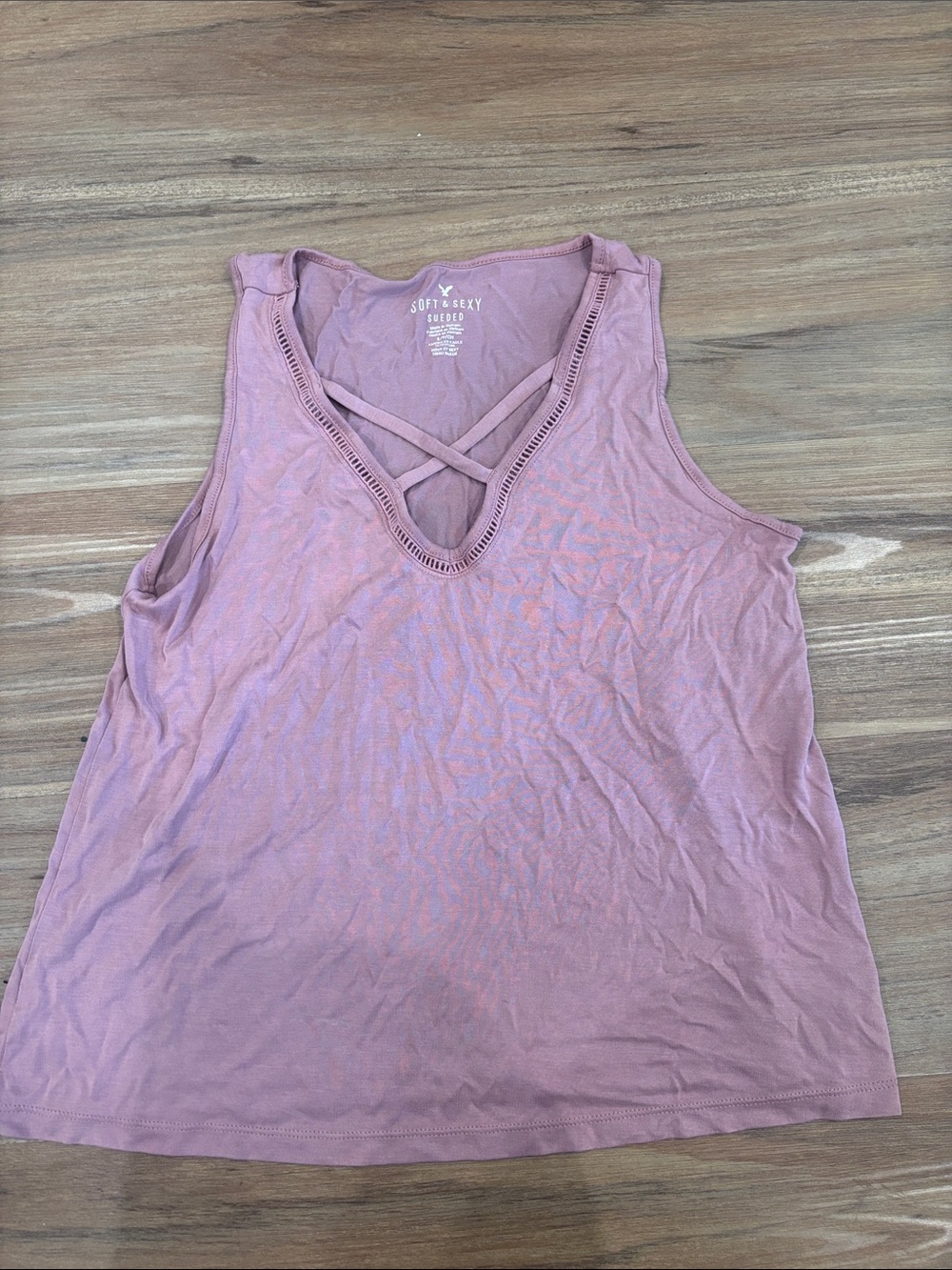 American Eagle Curved Hem Crisscross Tank Top - Mauve Pink